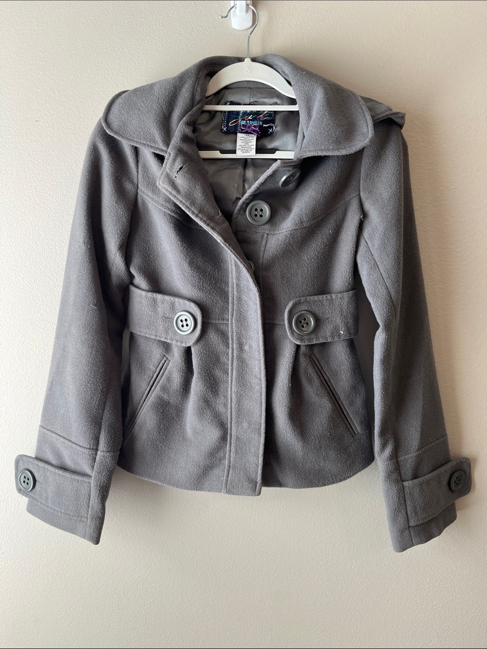 BB Dakota Gray Wool-Blend Peacoat with Button Front